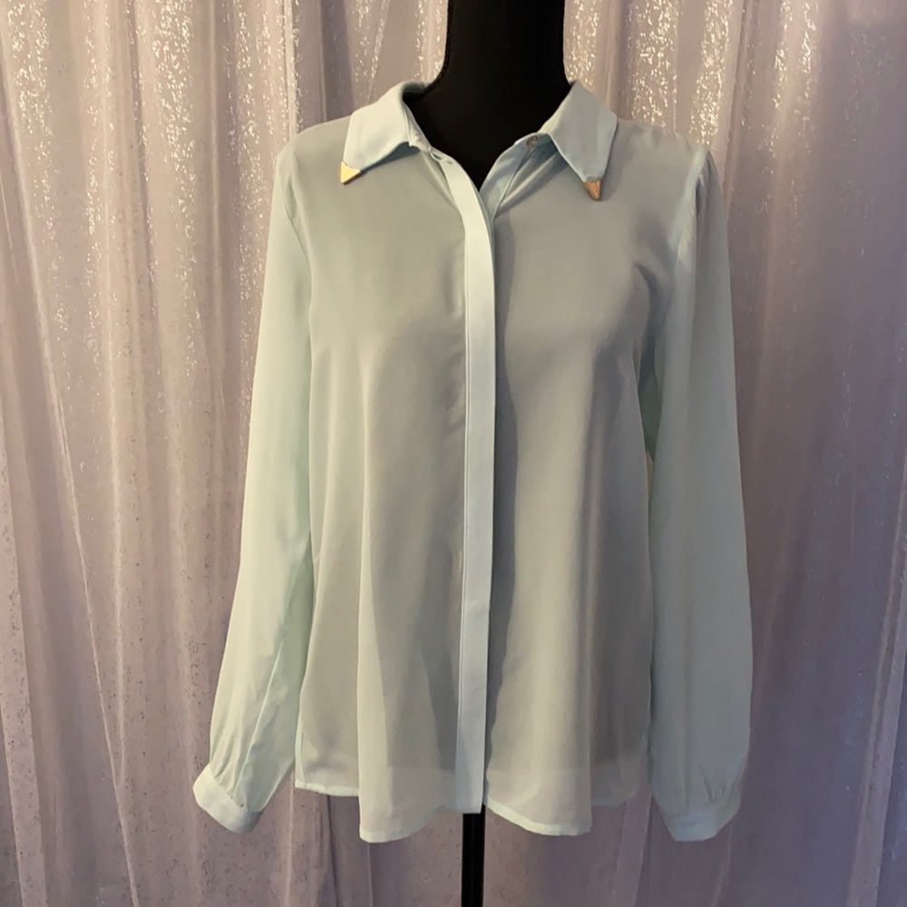 FOREVER 21 sheer sea green blouse with decorated collars